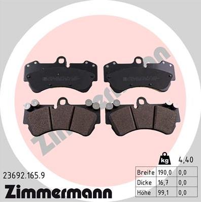 Zimmermann 23692.165.9 - Гальмівні колодки, дискові гальма autocars.com.ua