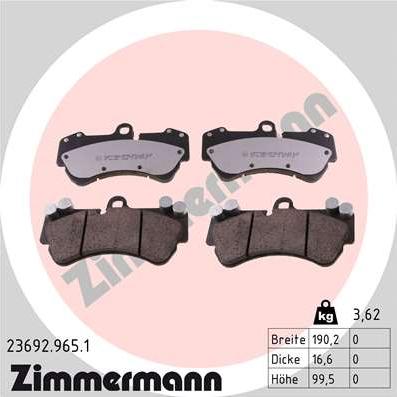 Zimmermann 23692.965.1 - Тормозные колодки, дисковые, комплект avtokuzovplus.com.ua