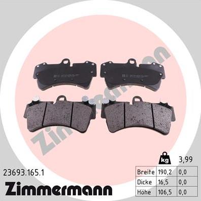 Zimmermann 23693.165.1 - Тормозные колодки, дисковые, комплект avtokuzovplus.com.ua