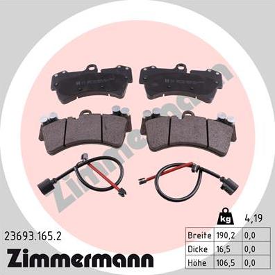 Zimmermann 23693.165.2 - Тормозные колодки, дисковые, комплект avtokuzovplus.com.ua
