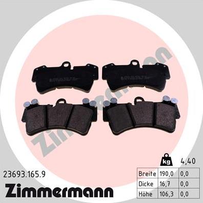 Zimmermann 23693.165.9 - Тормозные колодки, дисковые, комплект avtokuzovplus.com.ua