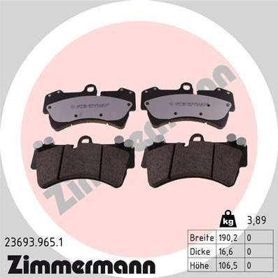 Zimmermann 23693.965.1 - Тормозные колодки, дисковые, комплект avtokuzovplus.com.ua