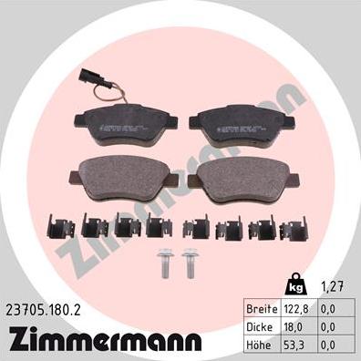 Zimmermann 23705.180.2 - Гальмівні колодки, дискові гальма autocars.com.ua