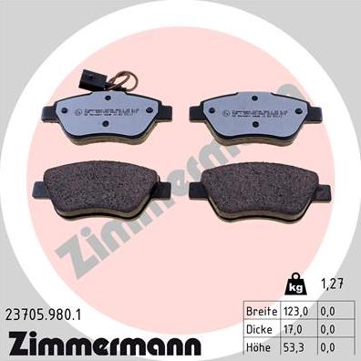 Zimmermann 23705.980.1 - Гальмівні колодки, дискові гальма autocars.com.ua