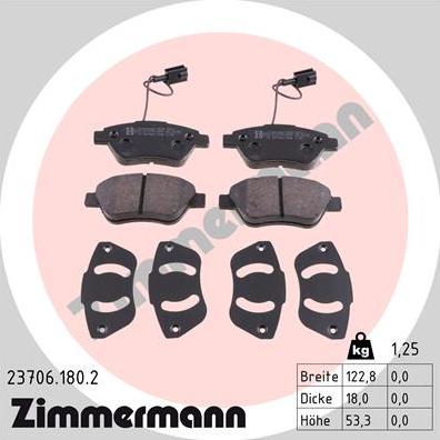 Zimmermann 23706.180.2 - Тормозные колодки, дисковые, комплект avtokuzovplus.com.ua