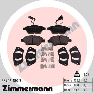 Zimmermann 23706.180.3 - Тормозные колодки, дисковые, комплект avtokuzovplus.com.ua