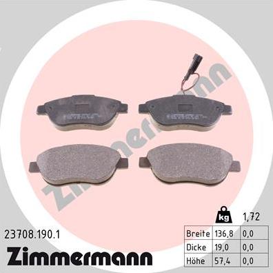 Zimmermann 23708.190.1 - Гальмівні колодки, дискові гальма autocars.com.ua