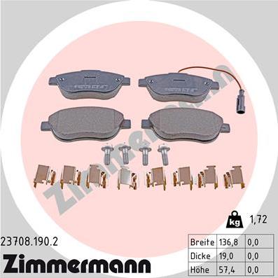 Zimmermann 23708.190.2 - Тормозные колодки, дисковые, комплект avtokuzovplus.com.ua