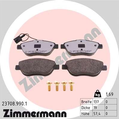 Zimmermann 23708.990.1 - Гальмівні колодки, дискові гальма autocars.com.ua