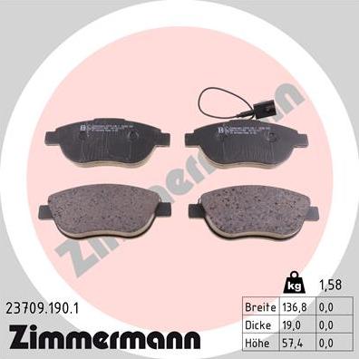 Zimmermann 23709.190.1 - Тормозные колодки, дисковые, комплект avtokuzovplus.com.ua