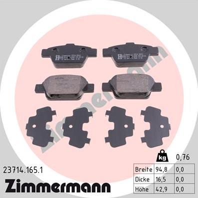 Zimmermann 23714.165.1 - Тормозные колодки, дисковые, комплект avtokuzovplus.com.ua