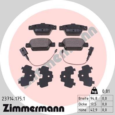Zimmermann 23714.175.1 - Гальмівні колодки, дискові гальма autocars.com.ua