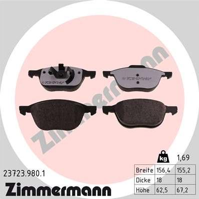 Zimmermann 23723.980.1 - Тормозные колодки, дисковые, комплект autodnr.net