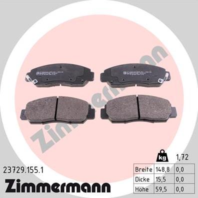 Zimmermann 23729.155.1 - Тормозные колодки, дисковые, комплект avtokuzovplus.com.ua