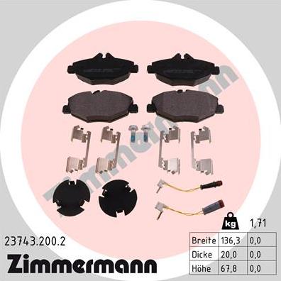 Zimmermann 23743.200.2 - Тормозные колодки, дисковые, комплект avtokuzovplus.com.ua