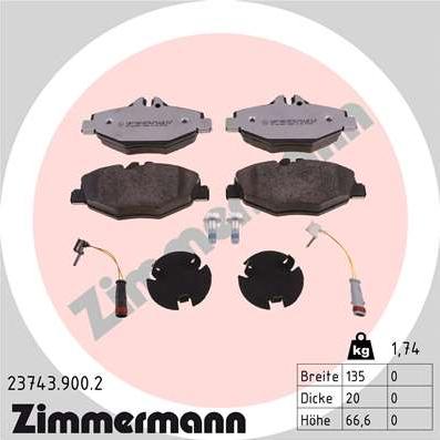 Zimmermann 23743.900.2 - Гальмівні колодки, дискові гальма autocars.com.ua