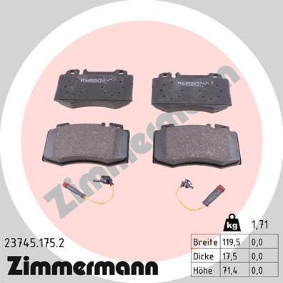 Zimmermann 23745.175.2 - Гальмівні колодки, дискові гальма autocars.com.ua