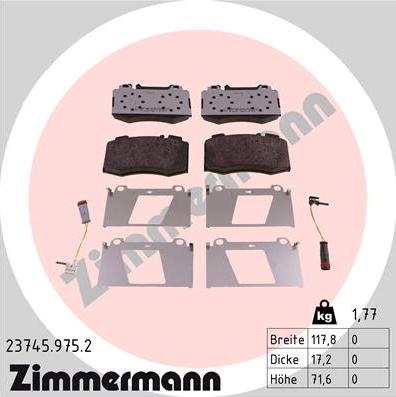 Zimmermann 23745.975.2 - Гальмівні колодки, дискові гальма autocars.com.ua