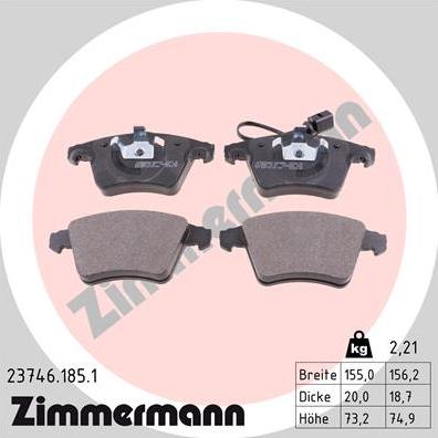 Zimmermann 23746.185.1 - Гальмівні колодки, дискові гальма autocars.com.ua