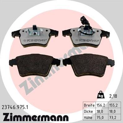 Zimmermann 23746.975.1 - Тормозные колодки, дисковые, комплект avtokuzovplus.com.ua