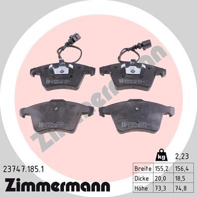 Zimmermann 23747.185.1 - Тормозные колодки, дисковые, комплект avtokuzovplus.com.ua