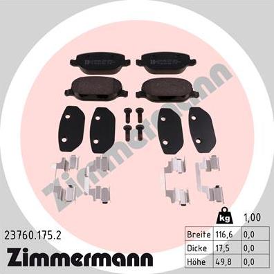 Zimmermann 23760.175.2 - Тормозные колодки, дисковые, комплект autodnr.net