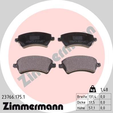 Zimmermann 23766.175.1 - Тормозные колодки, дисковые, комплект avtokuzovplus.com.ua