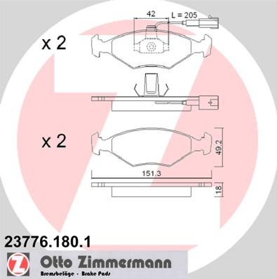 Zimmermann 23776.180.1 - Тормозные колодки, дисковые, комплект avtokuzovplus.com.ua