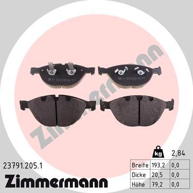 Zimmermann 23791.205.1 - Гальмівні колодки, дискові гальма autocars.com.ua
