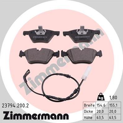 Zimmermann 23794.200.2 - Гальмівні колодки, дискові гальма autocars.com.ua