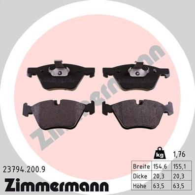 Zimmermann 23794.200.9 - Гальмівні колодки, дискові гальма autocars.com.ua
