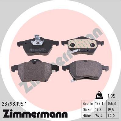 Zimmermann 23798.195.1 - Гальмівні колодки, дискові гальма autocars.com.ua