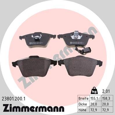 Zimmermann 23801.200.1 - Тормозные колодки, дисковые, комплект autodnr.net