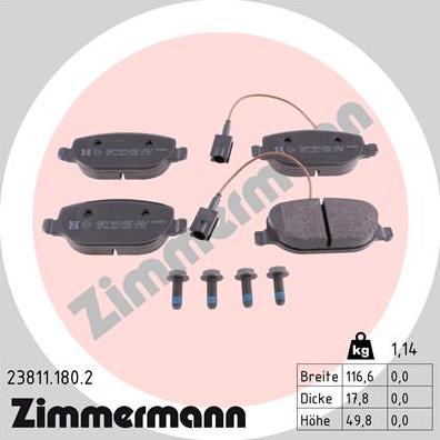 Zimmermann 23811.180.2 - Гальмівні колодки, дискові гальма autocars.com.ua
