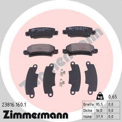 Zimmermann 23816.160.1 - Тормозные колодки, дисковые, комплект avtokuzovplus.com.ua