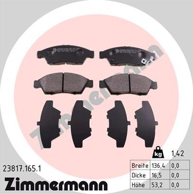 Zimmermann 23817.165.1 - Гальмівні колодки, дискові гальма autocars.com.ua