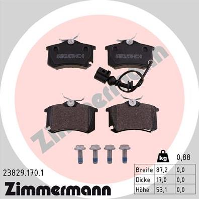 Zimmermann 23829.170.1 - Тормозные колодки, дисковые, комплект avtokuzovplus.com.ua