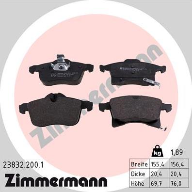 Zimmermann 23832.200.1 - Тормозные колодки, дисковые, комплект avtokuzovplus.com.ua