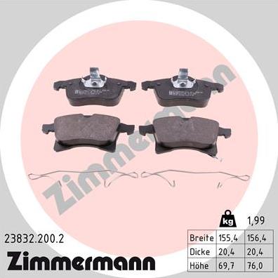 Zimmermann 23832.200.2 - Тормозные колодки, дисковые, комплект autodnr.net