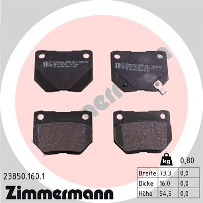 Zimmermann 23850.160.1 - Гальмівні колодки, дискові гальма autocars.com.ua