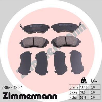 Zimmermann 23865.180.1 - Тормозные колодки, дисковые, комплект avtokuzovplus.com.ua