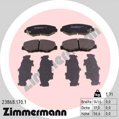 Zimmermann 23868.170.1 - Тормозные колодки, дисковые, комплект autodnr.net