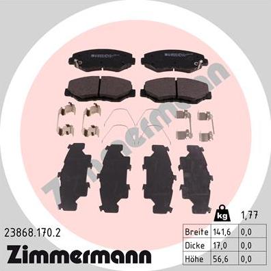 Zimmermann 23868.170.2 - Тормозные колодки, дисковые, комплект avtokuzovplus.com.ua