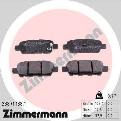 Zimmermann 23871.138.1 - Гальмівні колодки, дискові гальма autocars.com.ua