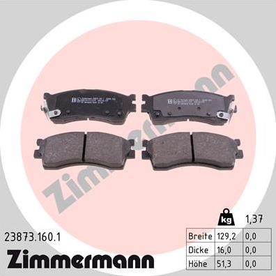 Zimmermann 23873.160.1 - Гальмівні колодки, дискові гальма autocars.com.ua