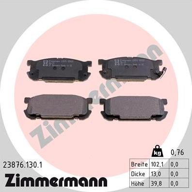 Zimmermann 23876.130.1 - Тормозные колодки, дисковые, комплект avtokuzovplus.com.ua