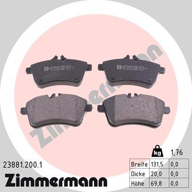 Zimmermann 23881.200.1 - Тормозные колодки, дисковые, комплект avtokuzovplus.com.ua