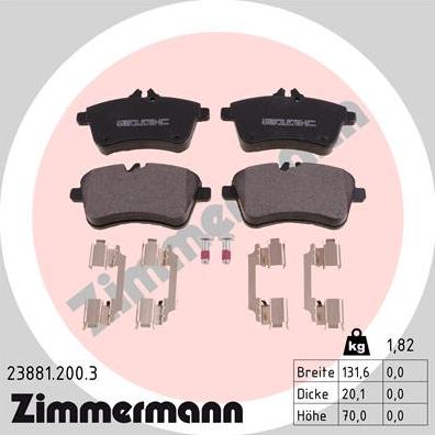 Zimmermann 23881.200.3 - Тормозные колодки, дисковые, комплект avtokuzovplus.com.ua