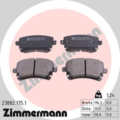 Zimmermann 23882.175.1 - Тормозные колодки, дисковые, комплект avtokuzovplus.com.ua