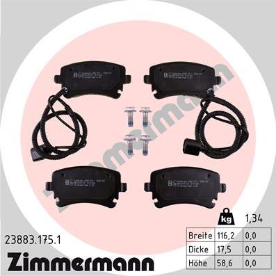 Zimmermann 23883.175.1 - Гальмівні колодки, дискові гальма autocars.com.ua